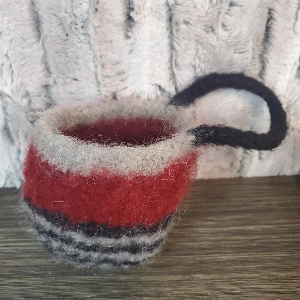 Felted Wool Door‎ Knob Pouch Bag - Purple W/Stripes